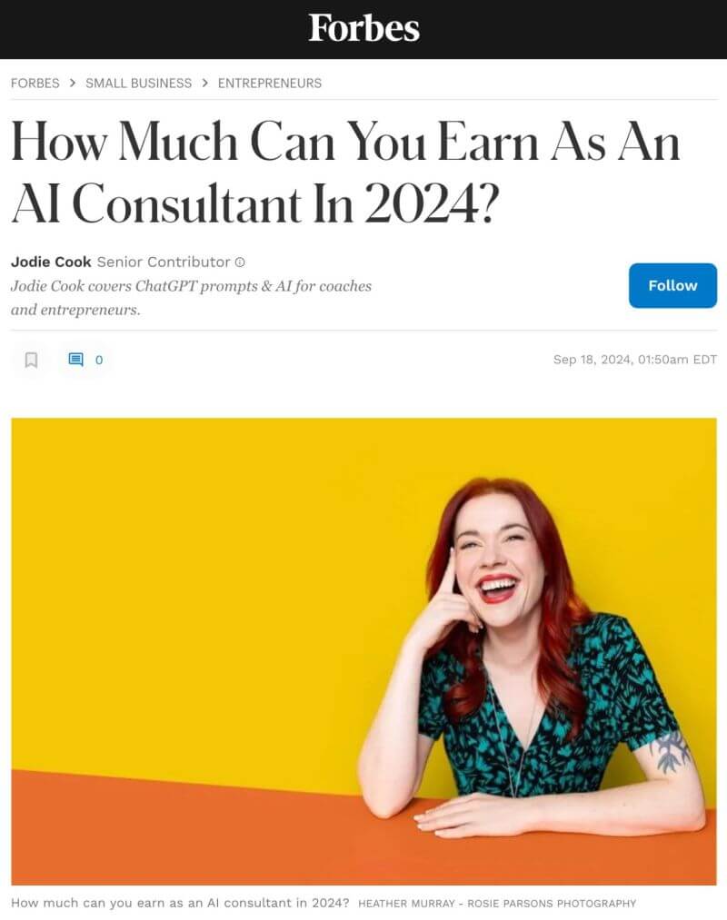 Forbes feature image of an AI consultant, example of personal branding photography used in national media